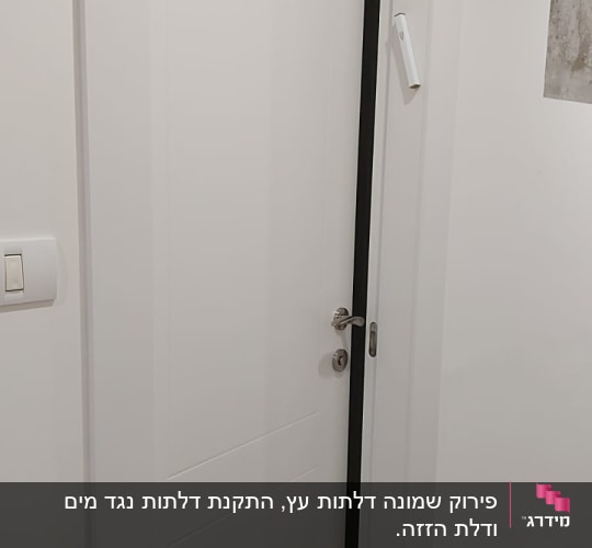 דלת לבנה עם ידית כסופה פתוחה מעט